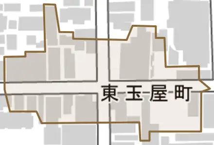 東玉屋町とその周辺の地図。町の範囲を重ねている