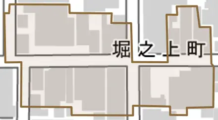 堀之上町とその周辺の地図。町の範囲を重ねている