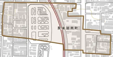 聚楽廻南町とその周辺の地図。町の範囲を重ねている
