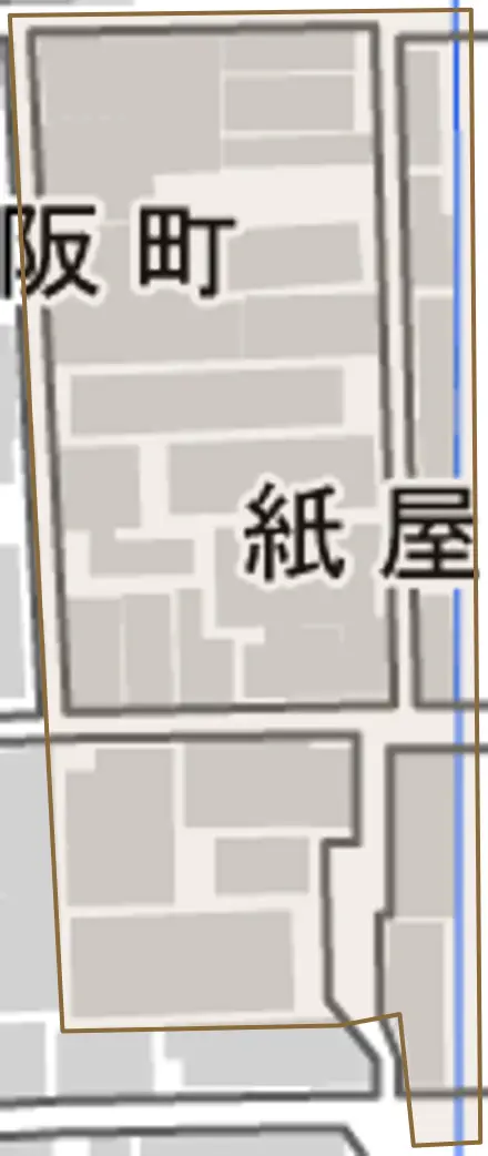 紙屋町とその周辺の地図。町の範囲を重ねている