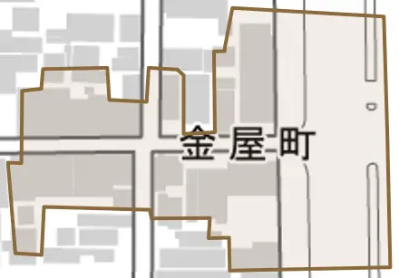 金屋町とその周辺の地図。町の範囲を重ねている