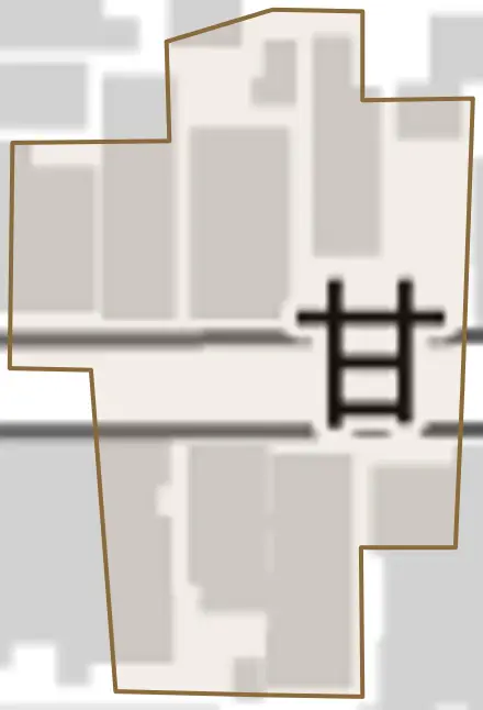 甘露町とその周辺の地図。町の範囲を重ねている