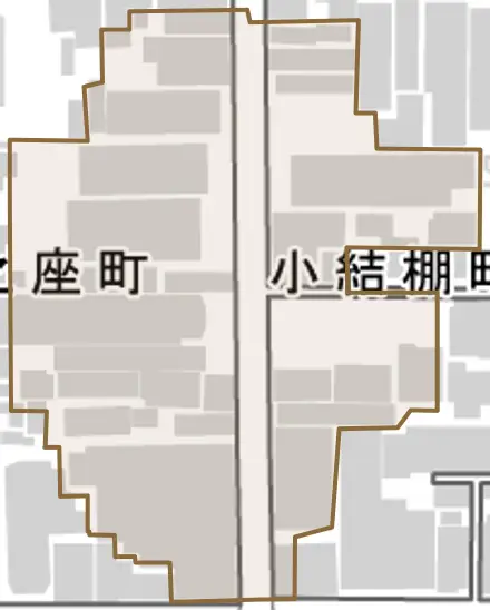 小結棚町とその周辺の地図。町の範囲を重ねている