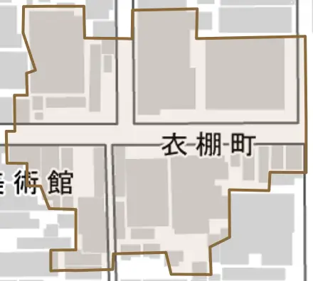 衣棚町とその周辺の地図。町の範囲を重ねている