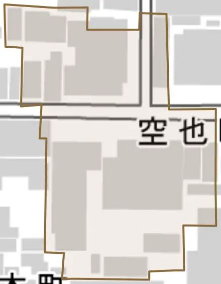空也町とその周辺の地図。町の範囲を重ねている