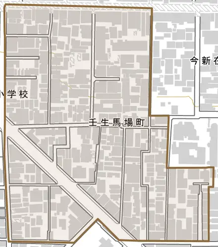 壬生馬場町とその周辺の地図。町の範囲を重ねている