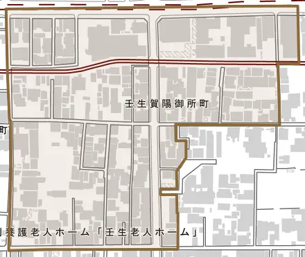壬生賀陽御所町とその周辺の地図。町の範囲を重ねている