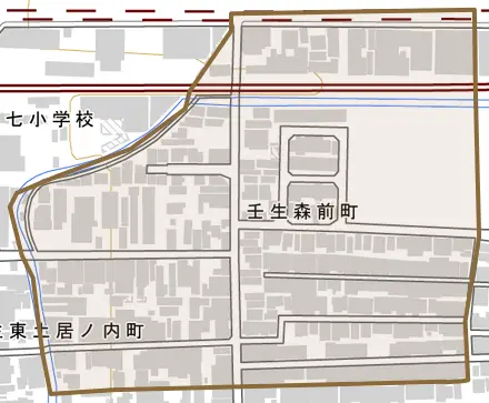 壬生森前町とその周辺の地図。町の範囲を重ねている