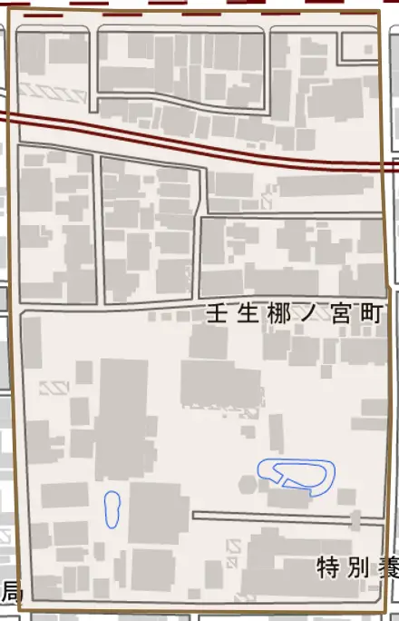 壬生梛ノ宮町とその周辺の地図。町の範囲を重ねている