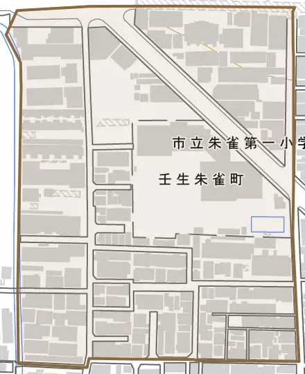 壬生朱雀町とその周辺の地図。町の範囲を重ねている