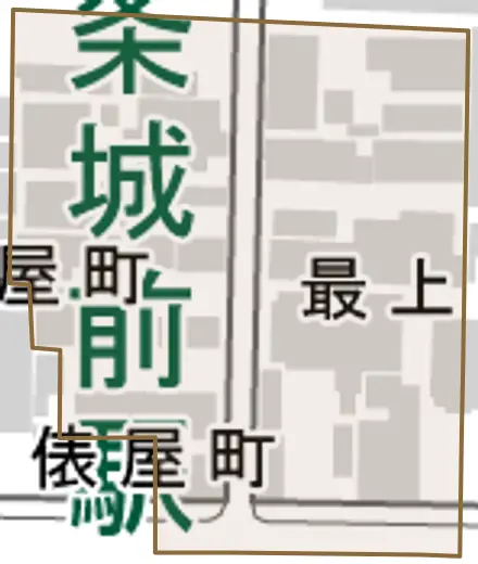 最上町とその周辺の地図。町の範囲を重ねている