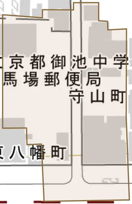 守山町とその周辺の地図。町の範囲を重ねている