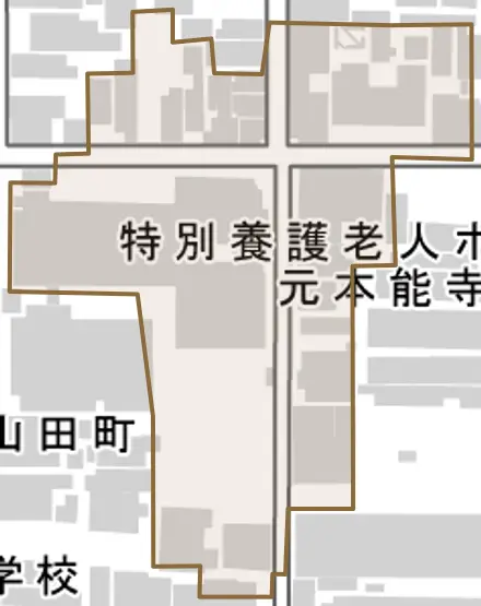 元本能寺南町とその周辺の地図。町の範囲を重ねている