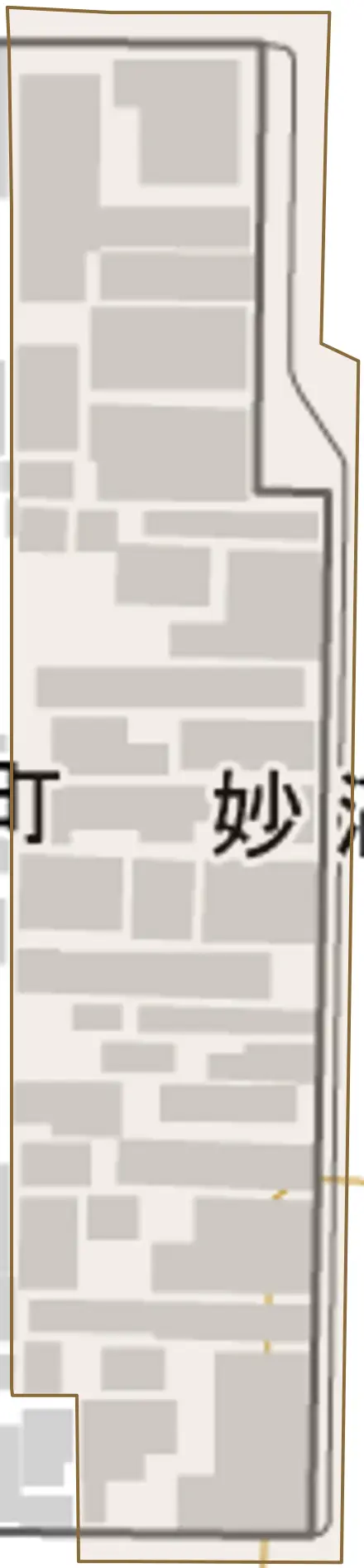 妙満寺前町とその周辺の地図。町の範囲を重ねている