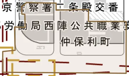 仲保利町とその周辺の地図。町の範囲を重ねている