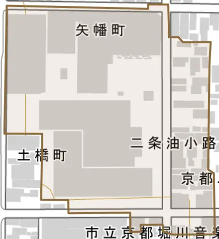 二条油小路町とその周辺の地図。町の範囲を重ねている