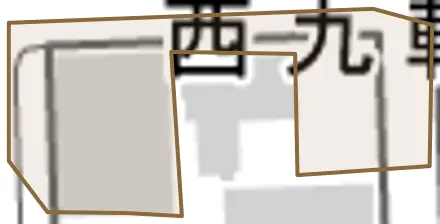 西九軒町とその周辺の地図。町の範囲を重ねている