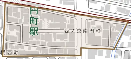 西ノ京南円町とその周辺の地図。町の範囲を重ねている