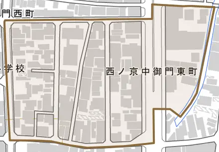 西ノ京中御門東町とその周辺の地図。町の範囲を重ねている