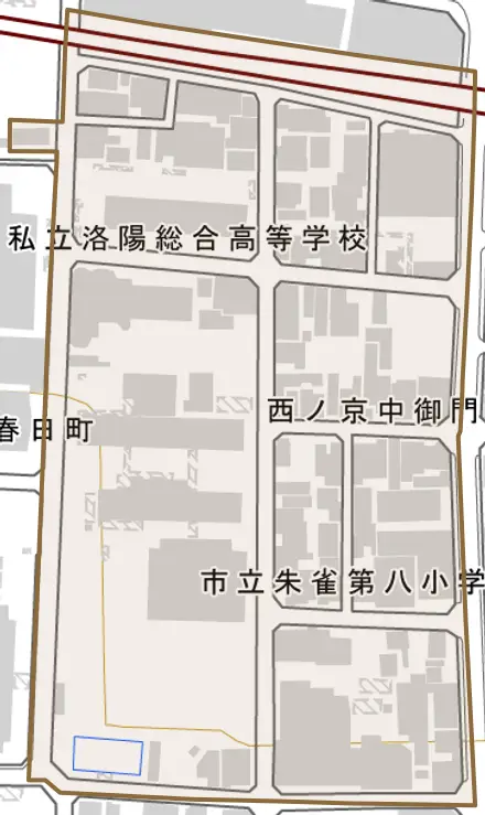 西ノ京中御門西町とその周辺の地図。町の範囲を重ねている