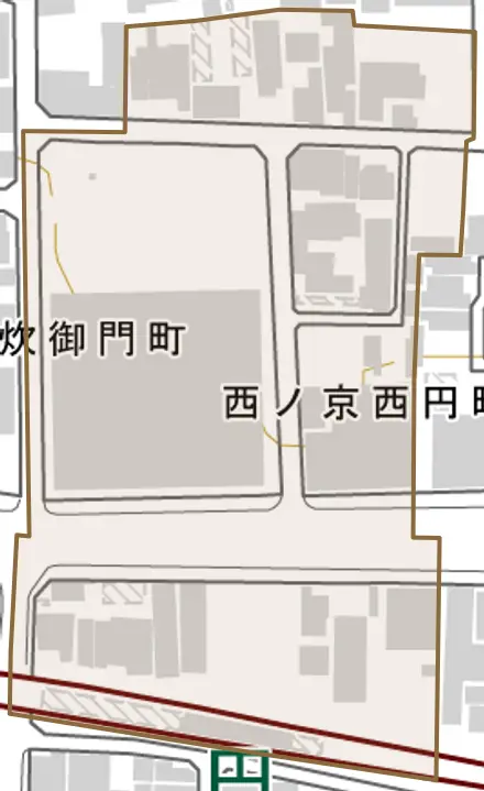 西ノ京西円町とその周辺の地図。町の範囲を重ねている