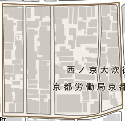 西ノ京大炊御門町とその周辺の地図。町の範囲を重ねている