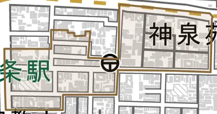 西ノ京職司町とその周辺の地図。町の範囲を重ねている