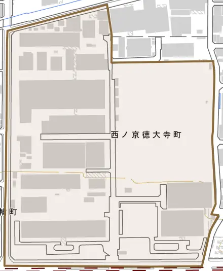 西ノ京徳大寺町とその周辺の地図。町の範囲を重ねている