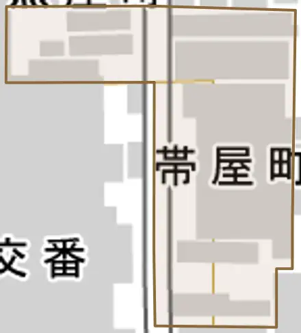 帯屋町とその周辺の地図。町の範囲を重ねている