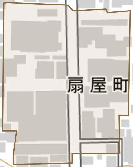 扇屋町とその周辺の地図。町の範囲を重ねている