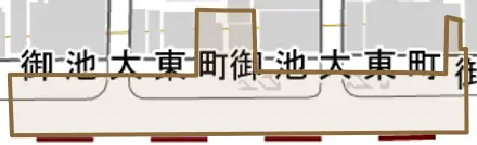 御池大東町とその周辺の地図。町の範囲を重ねている