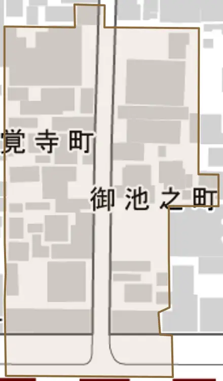 御池之町とその周辺の地図。町の範囲を重ねている