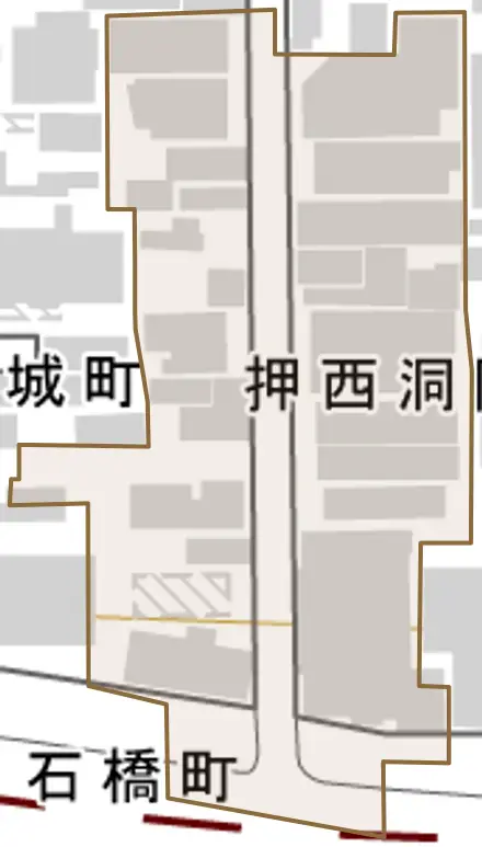 押西洞院町とその周辺の地図。町の範囲を重ねている