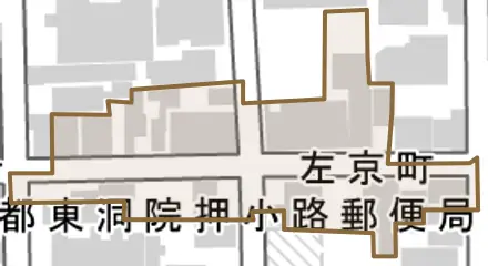左京町とその周辺の地図。町の範囲を重ねている