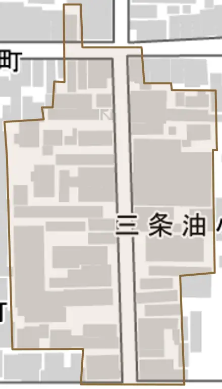 三条油小路町とその周辺の地図。町の範囲を重ねている