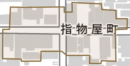 指物屋町とその周辺の地図。町の範囲を重ねている
