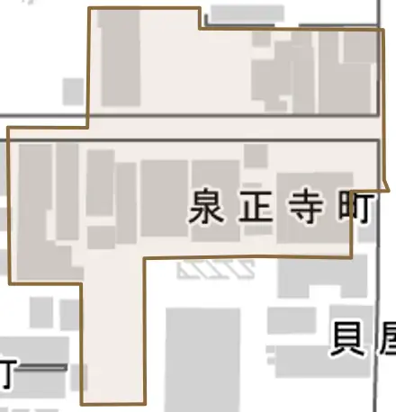 泉正寺町とその周辺の地図。町の範囲を重ねている