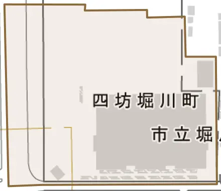 四坊堀川町とその周辺の地図。町の範囲を重ねている