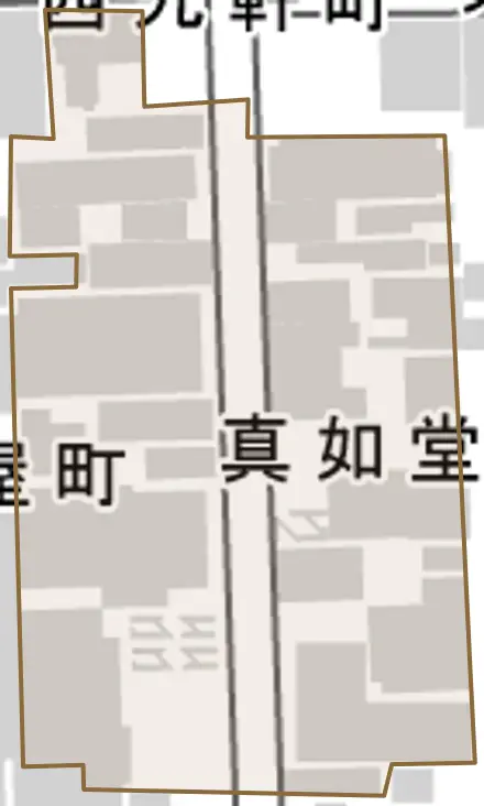真如堂町とその周辺の地図。町の範囲を重ねている