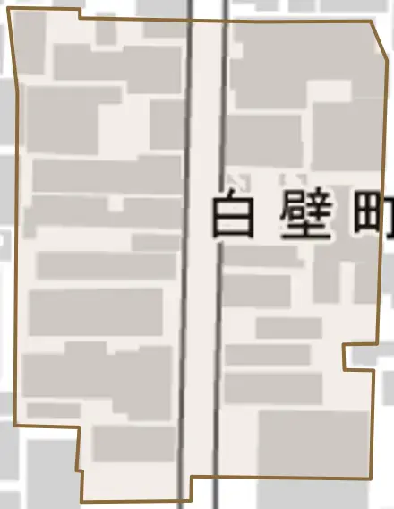 白壁町とその周辺の地図。町の範囲を重ねている