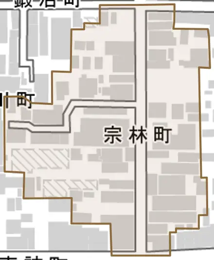 宗林町とその周辺の地図。町の範囲を重ねている