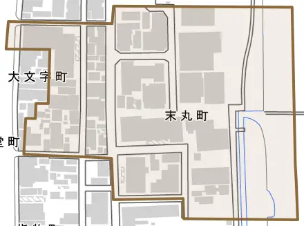 末丸町とその周辺の地図。町の範囲を重ねている