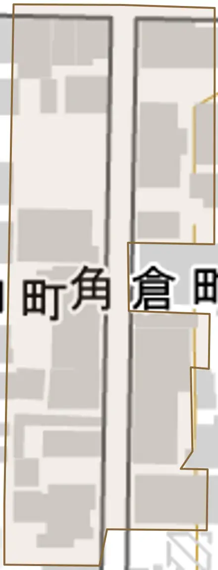 角倉町とその周辺の地図。町の範囲を重ねている
