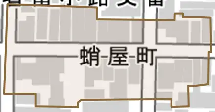 蛸屋町とその周辺の地図。町の範囲を重ねている