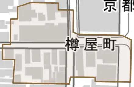 樽屋町とその周辺の地図。町の範囲を重ねている