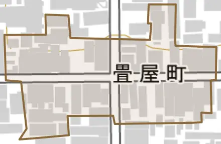 畳屋町とその周辺の地図。町の範囲を重ねている