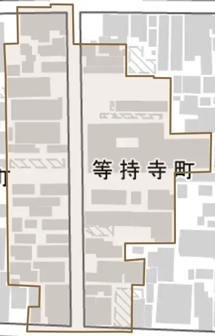 等持寺町とその周辺の地図。町の範囲を重ねている