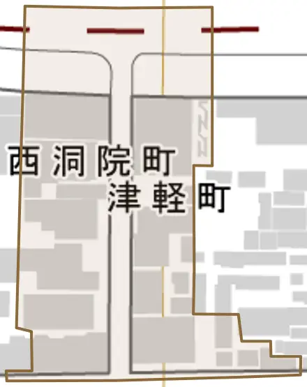 津軽町とその周辺の地図。町の範囲を重ねている