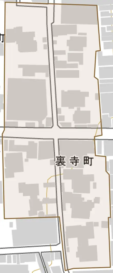 裏寺町とその周辺の地図。町の範囲を重ねている