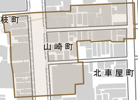 山崎町とその周辺の地図。町の範囲を重ねている